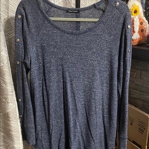 Pink Clover Heathered Blue Blouse with Button Accents